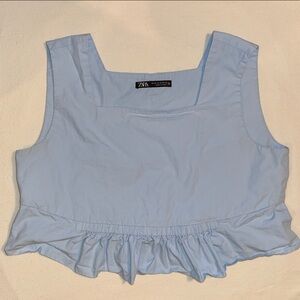 Zara Peplum Baby Blue Ruffle Hem Crop Top - Square Neck - Women’s Medium
